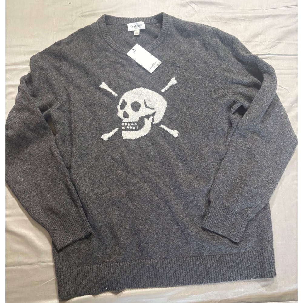 Goodfellow & Co Mens Skull Crossbones Sweater Gray Crewneck Cotton Blend L NWT